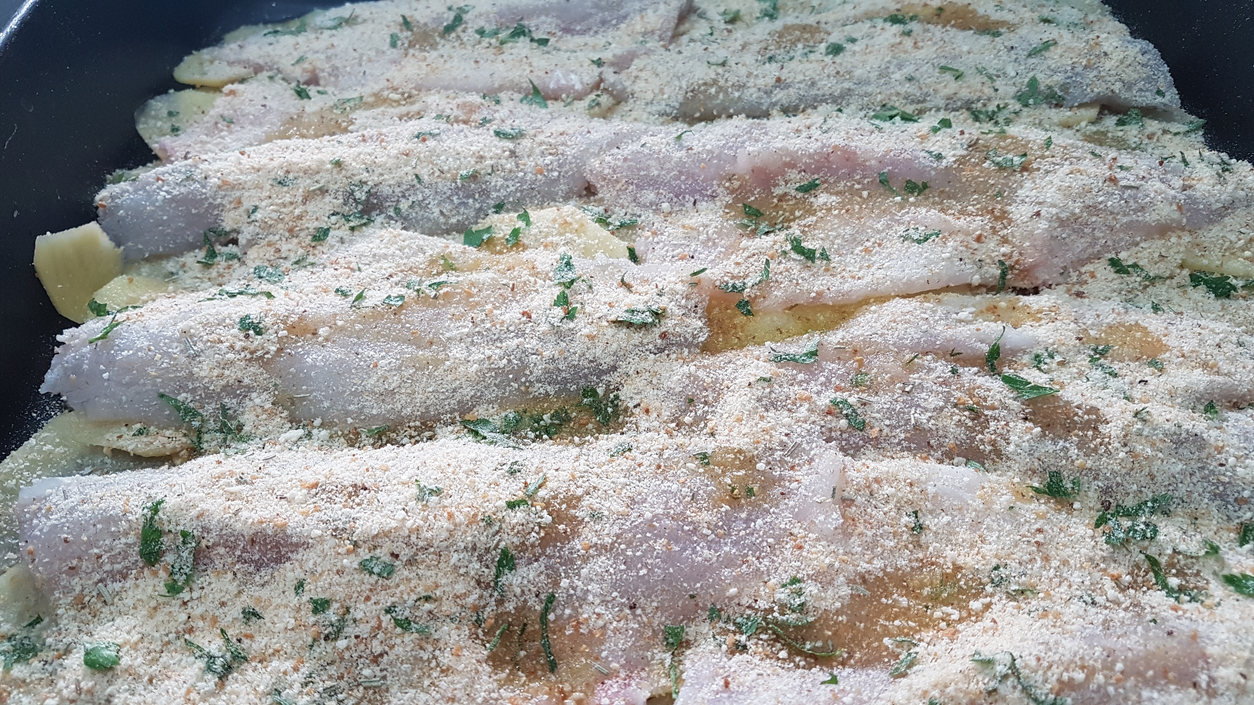 Spigola in crosta con patate